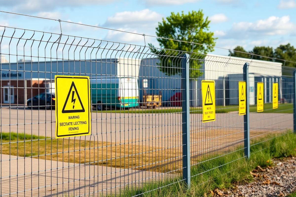 A clearly signed electric security perimeter fence protecting a UK industrial site